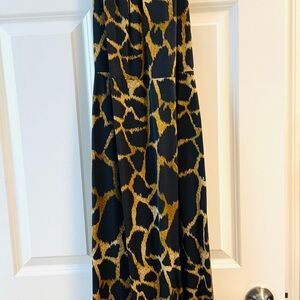 Milly Black and Gold Animal Print Midi Dress